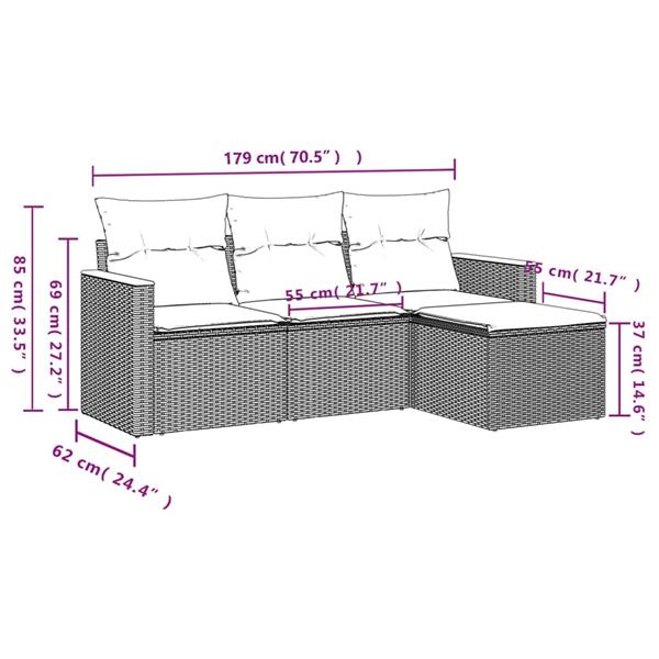 Grote foto vidaxl 4 delige loungeset met kussens poly rattan beige tuin en terras tuinmeubelen