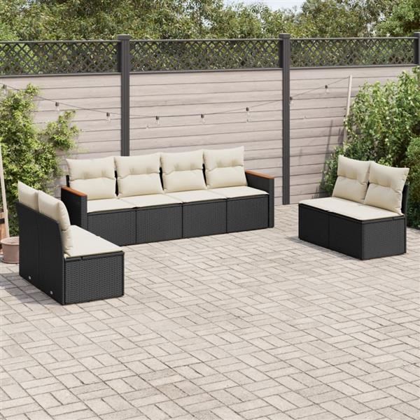 Grote foto vidaxl 8 delige loungeset met kussens poly rattan zwart tuin en terras tuinmeubelen