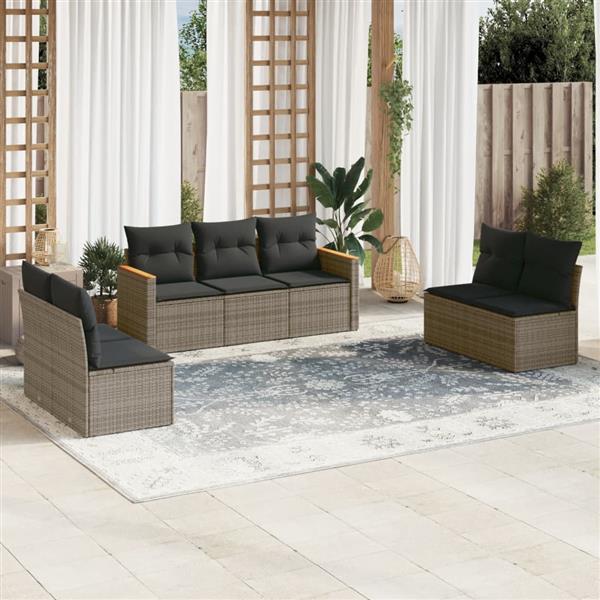 Grote foto vidaxl 7 delige loungeset met kussens poly rattan grijs tuin en terras tuinmeubelen