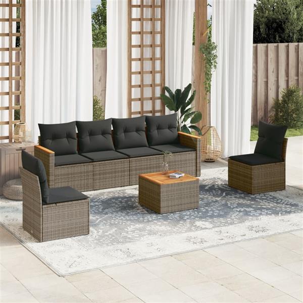 Grote foto vidaxl 7 delige loungeset met kussens poly rattan grijs tuin en terras tuinmeubelen