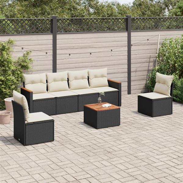 Grote foto vidaxl 7 delige loungeset met kussens poly rattan zwart tuin en terras tuinmeubelen