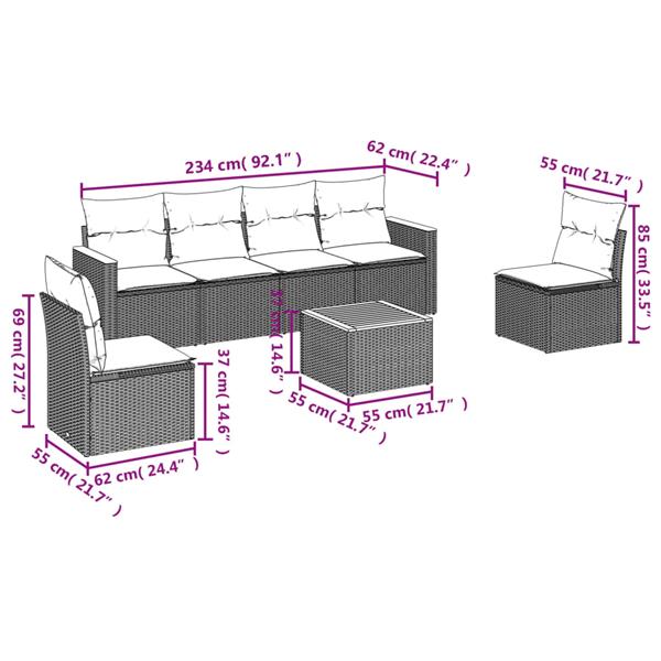 Grote foto vidaxl 7 delige loungeset met kussens poly rattan zwart tuin en terras tuinmeubelen