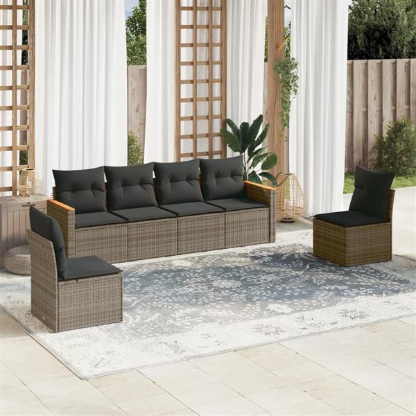 Grote foto vidaxl 6 delige loungeset met kussens poly rattan grijs tuin en terras tuinmeubelen