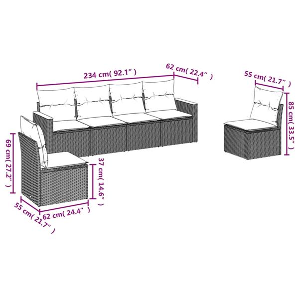 Grote foto vidaxl 6 delige loungeset met kussens poly rattan zwart tuin en terras tuinmeubelen