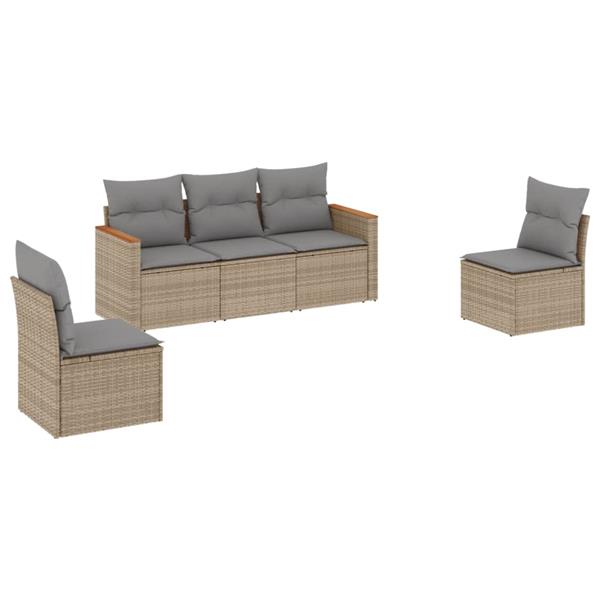 Grote foto vidaxl 5 delige loungeset met kussens poly rattan beige tuin en terras tuinmeubelen