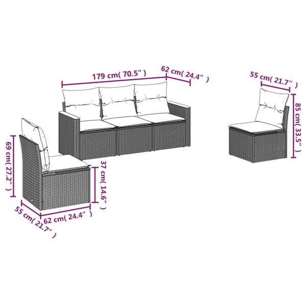 Grote foto vidaxl 5 delige loungeset met kussens poly rattan zwart tuin en terras tuinmeubelen