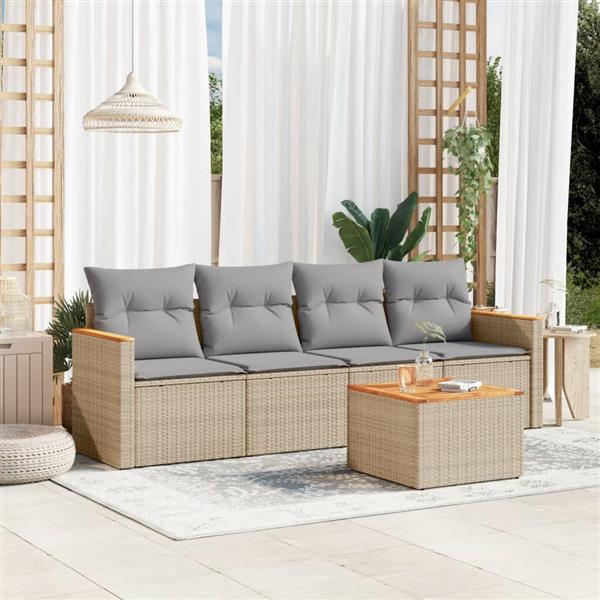 Grote foto vidaxl 5 delige loungeset met kussens poly rattan beige tuin en terras tuinmeubelen