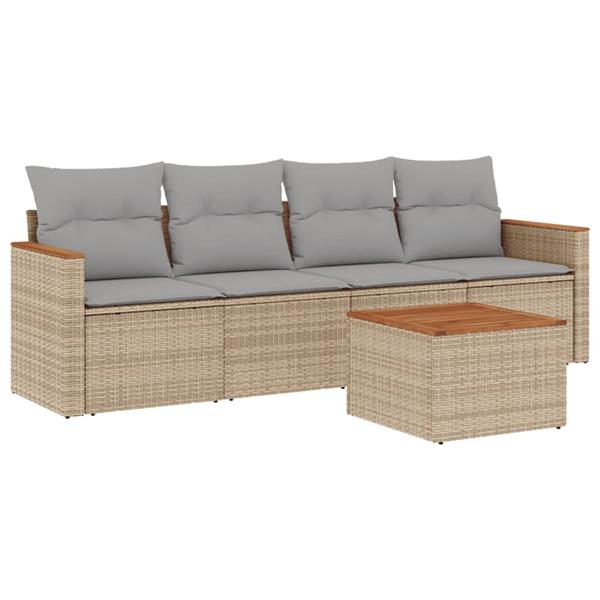 Grote foto vidaxl 5 delige loungeset met kussens poly rattan beige tuin en terras tuinmeubelen