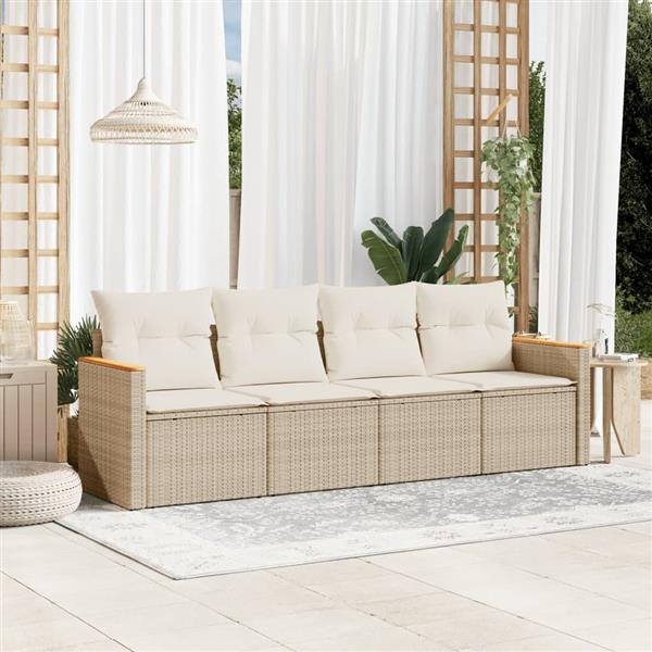 Grote foto vidaxl 4 delige loungeset met kussens poly rattan beige tuin en terras tuinmeubelen