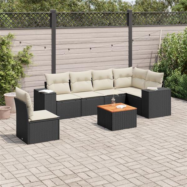 Grote foto vidaxl 7 delige loungeset met kussens poly rattan zwart tuin en terras tuinmeubelen