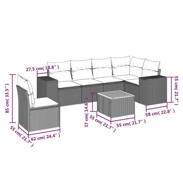 Grote foto vidaxl 7 delige loungeset met kussens poly rattan zwart tuin en terras tuinmeubelen