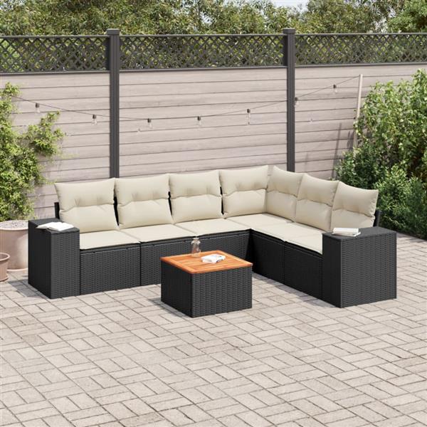 Grote foto vidaxl 7 delige loungeset met kussens poly rattan zwart tuin en terras tuinmeubelen