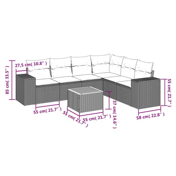 Grote foto vidaxl 7 delige loungeset met kussens poly rattan zwart tuin en terras tuinmeubelen