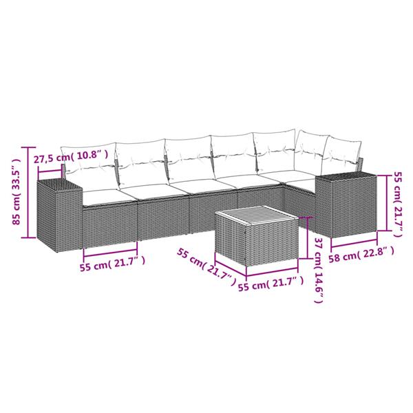 Grote foto vidaxl 7 delige loungeset met kussens poly rattan zwart tuin en terras tuinmeubelen