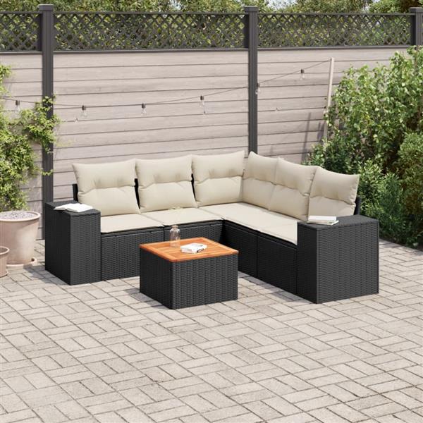 Grote foto vidaxl 6 delige loungeset met kussens poly rattan zwart tuin en terras tuinmeubelen