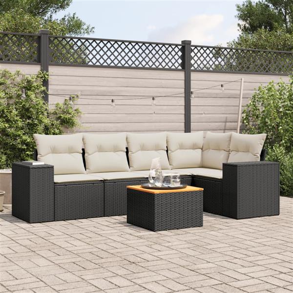 Grote foto vidaxl 6 delige loungeset met kussens poly rattan zwart tuin en terras tuinmeubelen