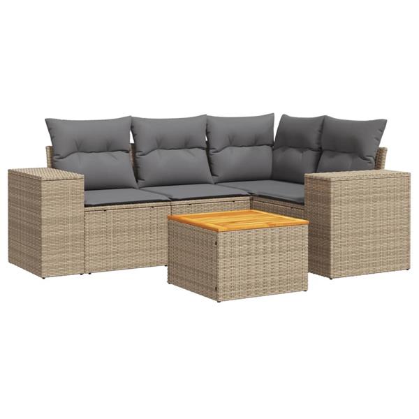 Grote foto vidaxl 5 delige loungeset met kussens poly rattan beige tuin en terras tuinmeubelen