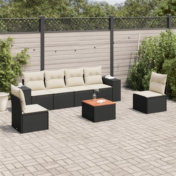 Grote foto vidaxl 7 delige loungeset met kussens poly rattan zwart tuin en terras tuinmeubelen