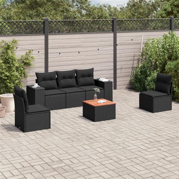 Grote foto vidaxl 6 delige loungeset met kussens poly rattan zwart tuin en terras tuinmeubelen