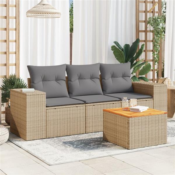 Grote foto vidaxl 4 delige loungeset met kussens poly rattan beige tuin en terras tuinmeubelen