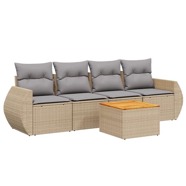 Grote foto vidaxl 5 delige loungeset met kussens poly rattan beige tuin en terras tuinmeubelen