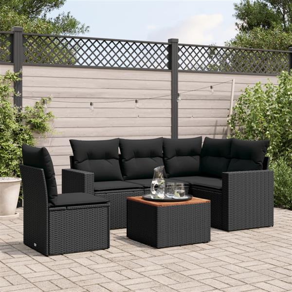 Grote foto vidaxl 6 delige loungeset met kussens poly rattan zwart tuin en terras tuinmeubelen