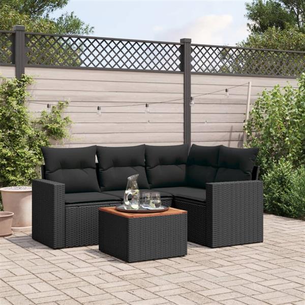 Grote foto vidaxl 5 delige loungeset met kussens poly rattan zwart tuin en terras tuinmeubelen