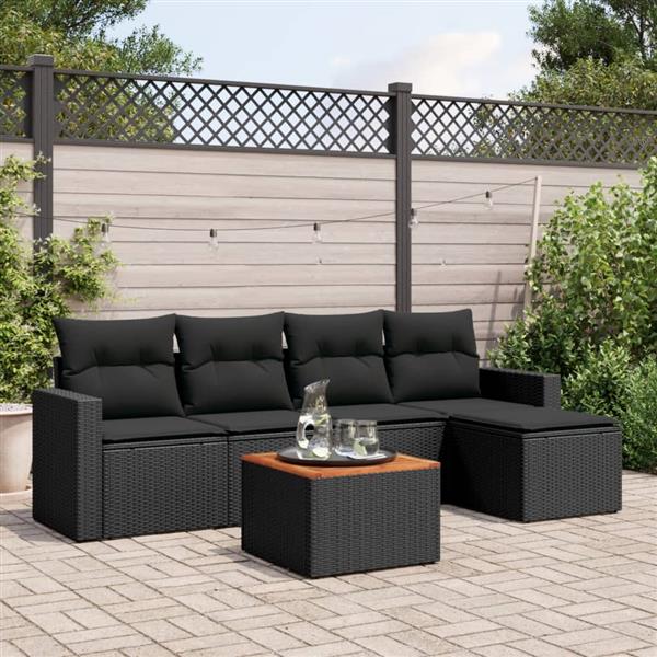 Grote foto vidaxl 6 delige loungeset met kussens poly rattan zwart tuin en terras tuinmeubelen