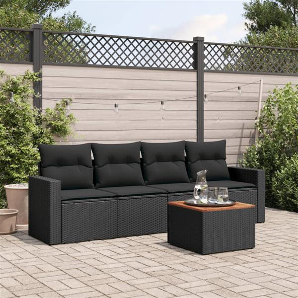 Grote foto vidaxl 5 delige loungeset met kussens poly rattan zwart tuin en terras tuinmeubelen