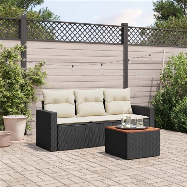 Grote foto vidaxl 4 delige loungeset met kussens poly rattan zwart tuin en terras tuinmeubelen