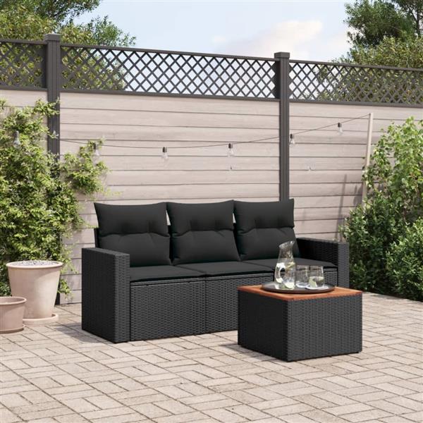 Grote foto vidaxl 4 delige loungeset met kussens poly rattan zwart tuin en terras tuinmeubelen