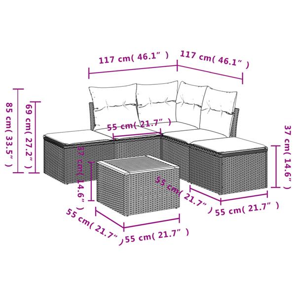 Grote foto vidaxl 6 delige loungeset met kussens poly rattan grijs tuin en terras tuinmeubelen