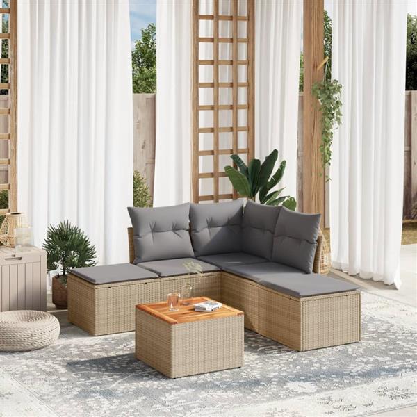 Grote foto vidaxl 6 delige loungeset met kussens poly rattan gemengd beige tuin en terras tuinmeubelen