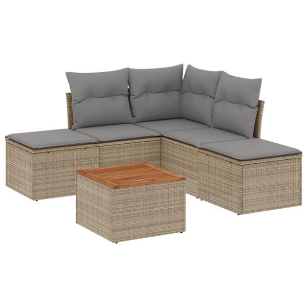 Grote foto vidaxl 6 delige loungeset met kussens poly rattan gemengd beige tuin en terras tuinmeubelen