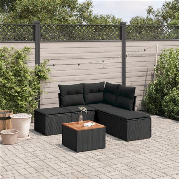 Grote foto vidaxl 6 delige loungeset met kussens poly rattan zwart tuin en terras tuinmeubelen