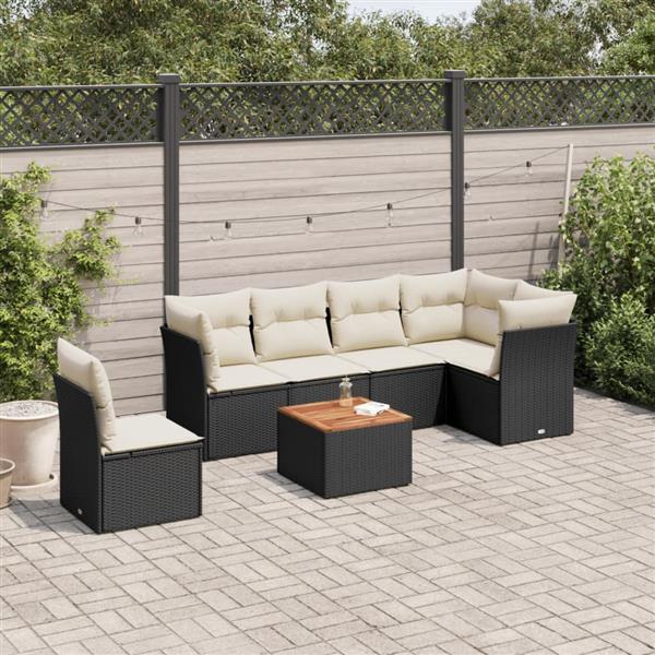 Grote foto vidaxl 7 delige loungeset met kussens poly rattan zwart tuin en terras tuinmeubelen