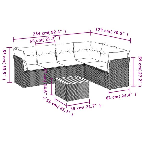 Grote foto vidaxl 7 delige loungeset met kussens poly rattan grijs tuin en terras tuinmeubelen