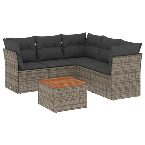 Grote foto vidaxl 6 delige loungeset met kussens poly rattan grijs tuin en terras tuinmeubelen