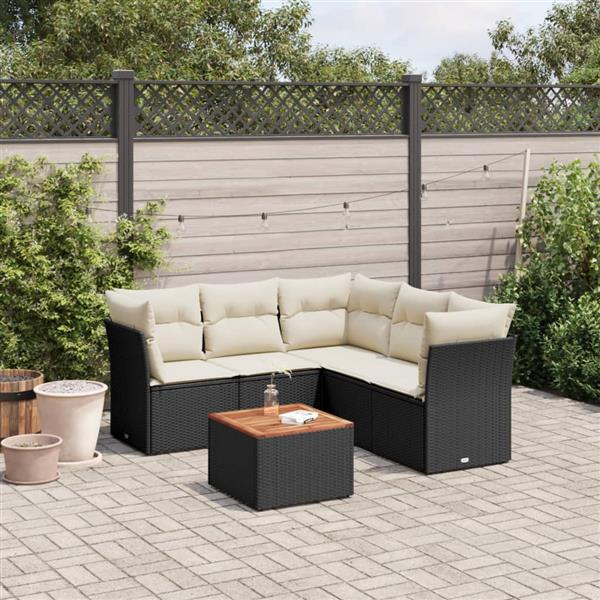 Grote foto vidaxl 6 delige loungeset met kussens poly rattan zwart tuin en terras tuinmeubelen