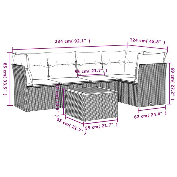 Grote foto vidaxl 6 delige loungeset met kussens poly rattan grijs tuin en terras tuinmeubelen