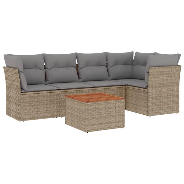 Grote foto vidaxl 6 delige loungeset met kussens poly rattan gemengd beige tuin en terras tuinmeubelen