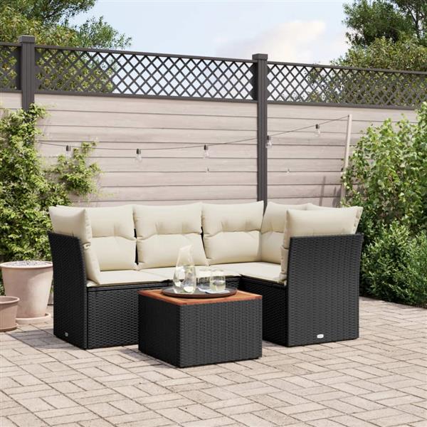 Grote foto vidaxl 5 delige loungeset met kussens poly rattan zwart tuin en terras tuinmeubelen