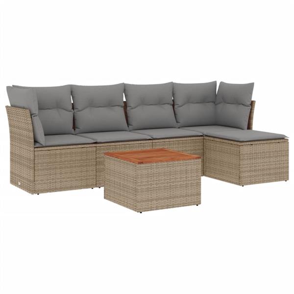 Grote foto vidaxl 6 delige loungeset met kussens poly rattan gemengd beige tuin en terras tuinmeubelen