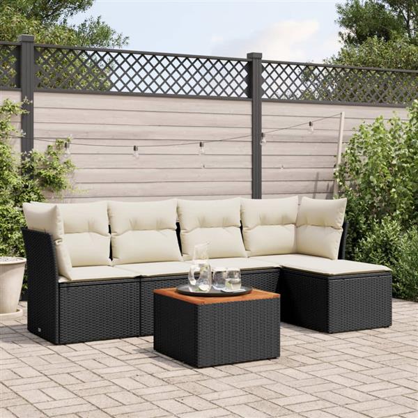 Grote foto vidaxl 6 delige loungeset met kussens poly rattan zwart tuin en terras tuinmeubelen