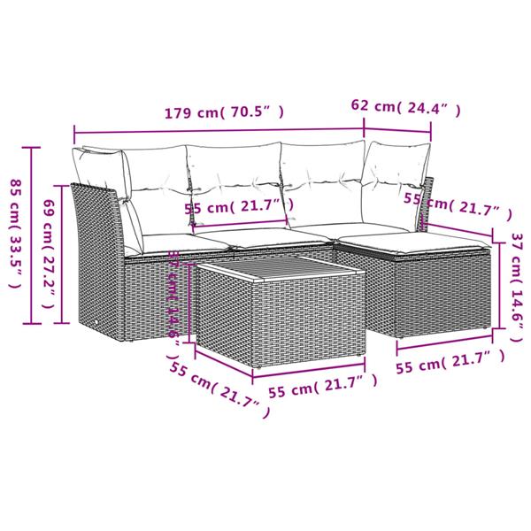 Grote foto vidaxl 5 delige loungeset met kussens poly rattan grijs tuin en terras tuinmeubelen