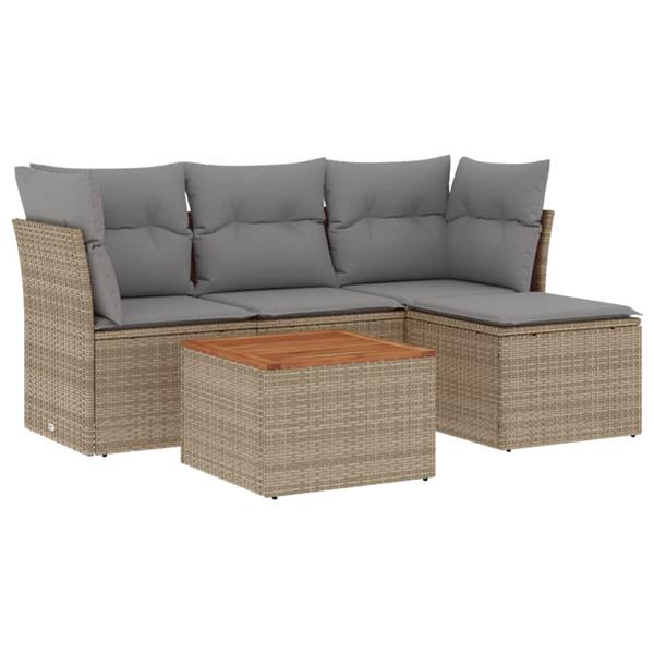 Grote foto vidaxl 5 delige loungeset met kussens poly rattan gemengd beige tuin en terras tuinmeubelen