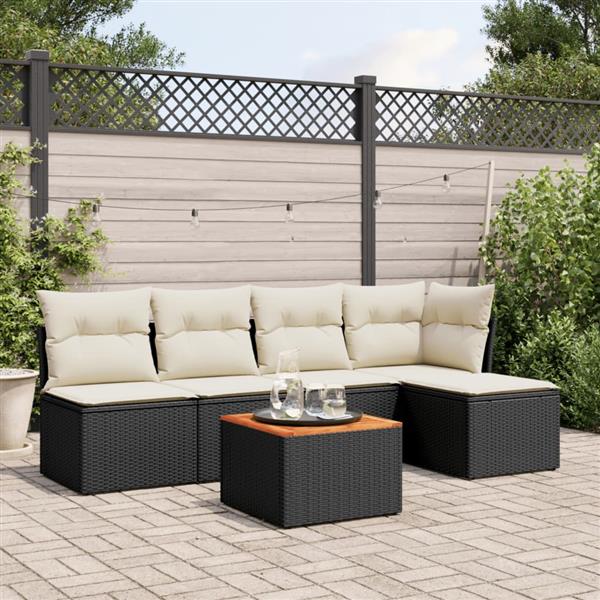 Grote foto vidaxl 6 delige loungeset met kussens poly rattan zwart tuin en terras tuinmeubelen