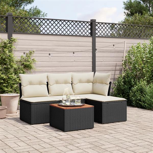 Grote foto vidaxl 5 delige loungeset met kussens poly rattan zwart tuin en terras tuinmeubelen