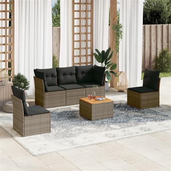 Grote foto vidaxl 6 delige loungeset met kussens poly rattan grijs tuin en terras tuinmeubelen