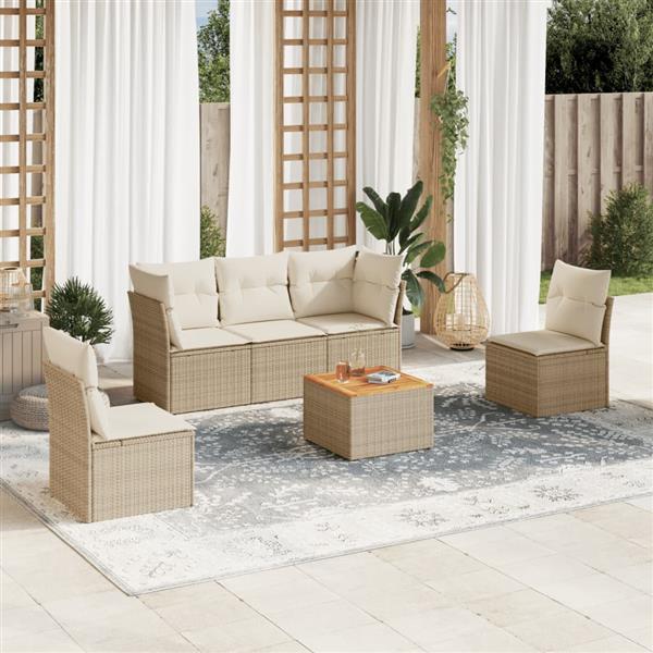 Grote foto vidaxl 6 delige loungeset met kussens poly rattan beige tuin en terras tuinmeubelen